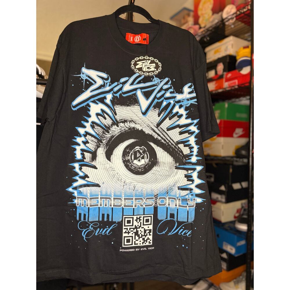 NWT Sz. XL - Men's Evil Vice "Members Only" Tee, Blk/Wht/Blu